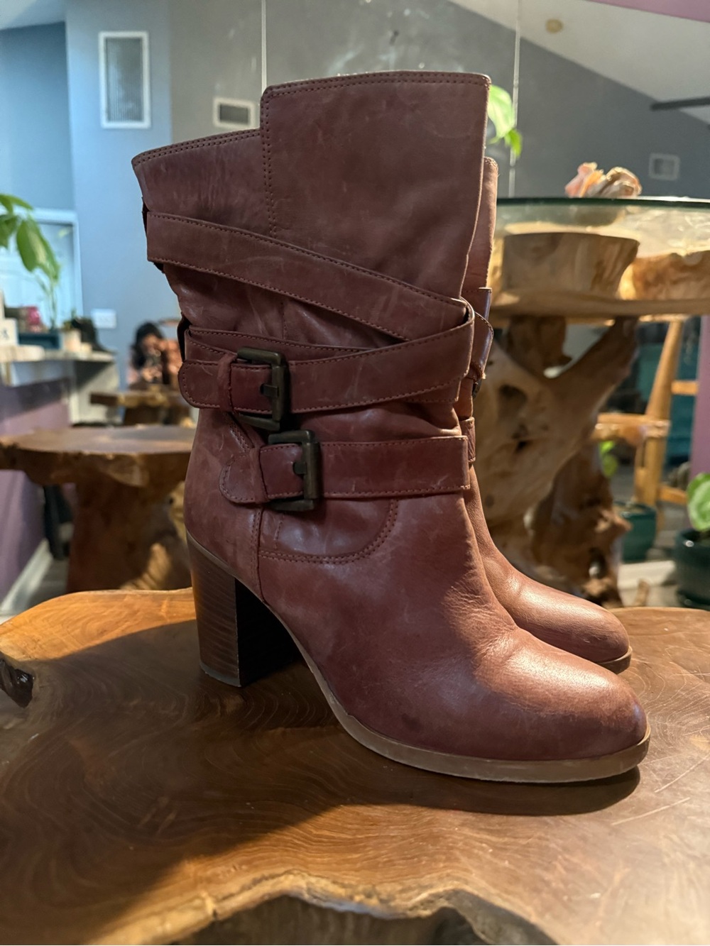 Free People leather Mid-Calf Buckle Boots
